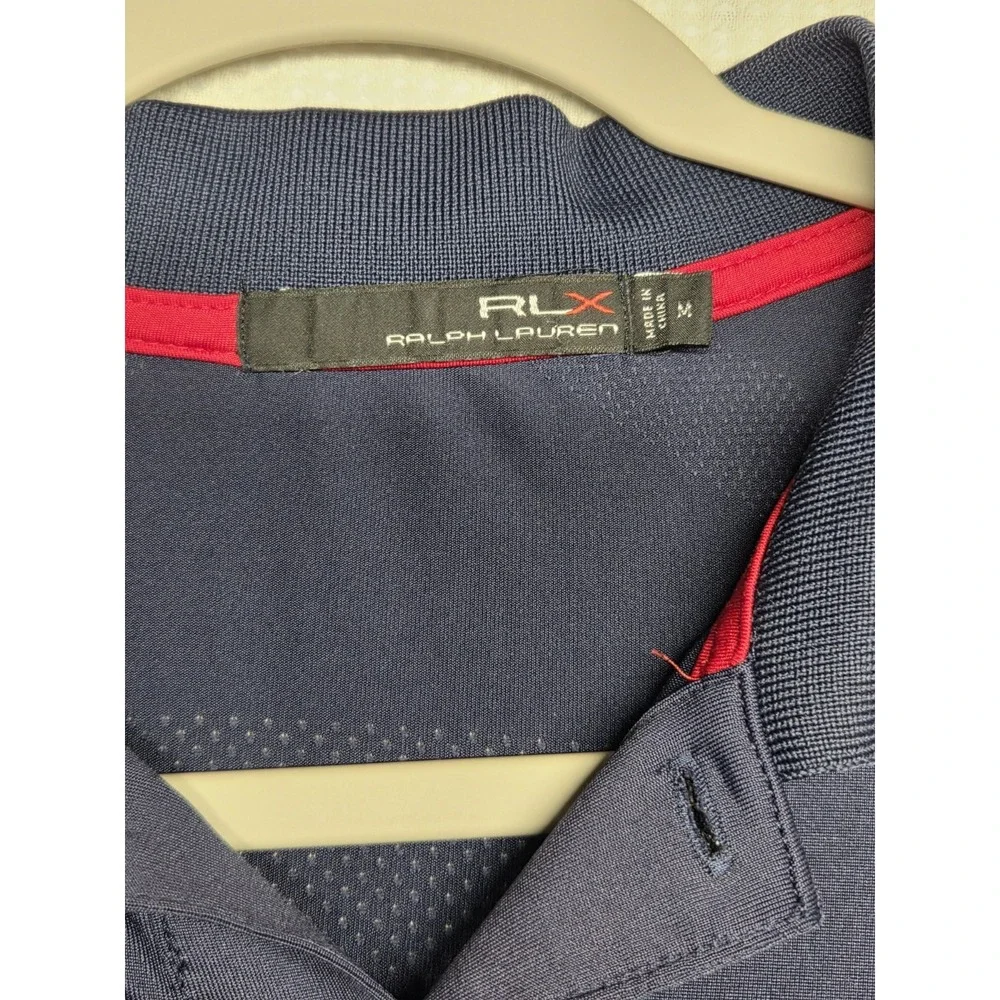 RLX Ralph Lauren Polo Shirt Mens Medium Navy Performance Golf Wolf Creek Stretch